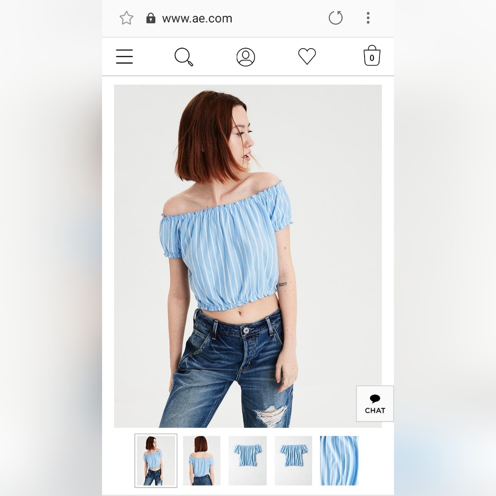 American Eagle Blue And White Stripe Crop Top Size Large